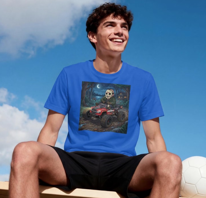 Jason Slasher RC Car Tee, Horror Movie RC Graphic Unisex Shirt, Halloween RC Hobbyist Gift