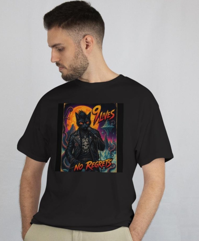 Punk Cat 9 Lives No Regrets Tee, Anarchy Cat Shirt, Punk Rock Cat Streetwear, Cat Lover Gift, Alt Fashion