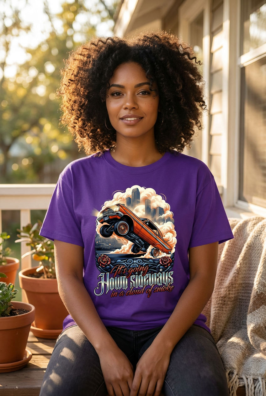 It’s Going Sideways in a Cloud of Smoke T-Shirt – 61 Impala Lowrider Hydraulics Graphic Tee, West Coast Streetwear Car Shirt