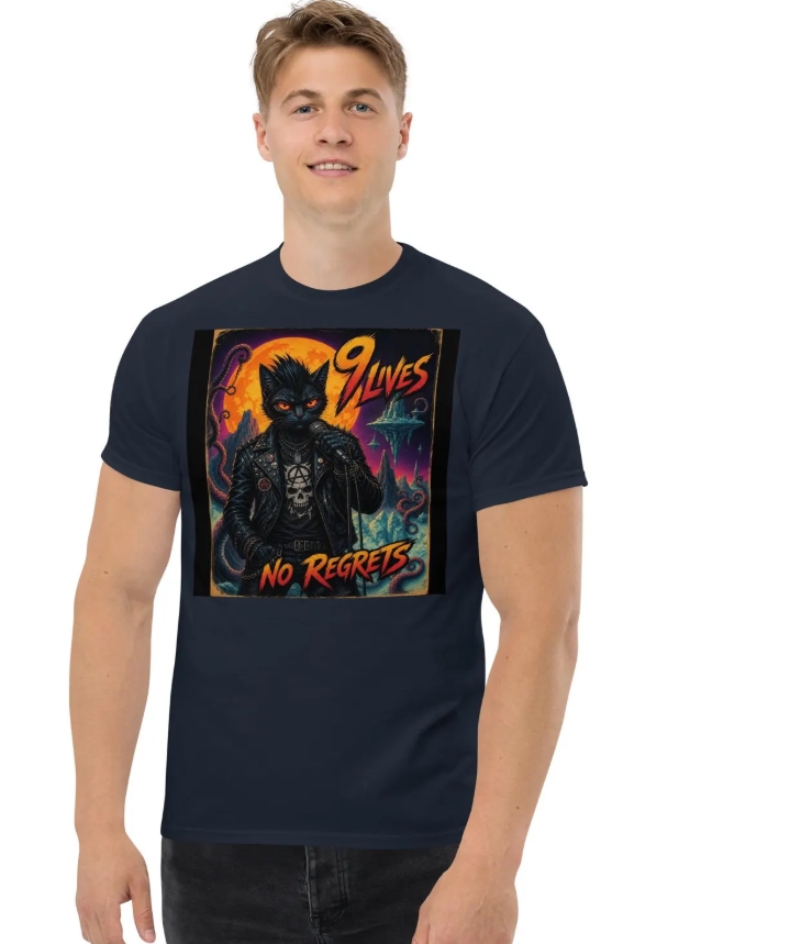 Punk Cat 9 Lives No Regrets Tee, Anarchy Cat Shirt, Punk Rock Cat Streetwear, Cat Lover Gift, Alt Fashion