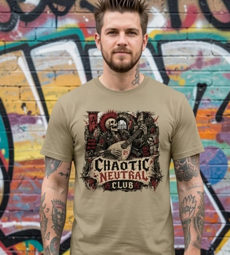 Skeleton Bard Shirt, Chaotic Neutral Club Tee, Punk RPG Gamer Apparel