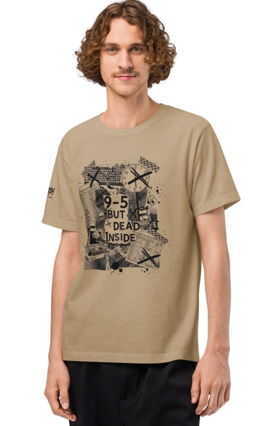 9–5 but dead inside shirt, corporate punk office humor design, burnout tee