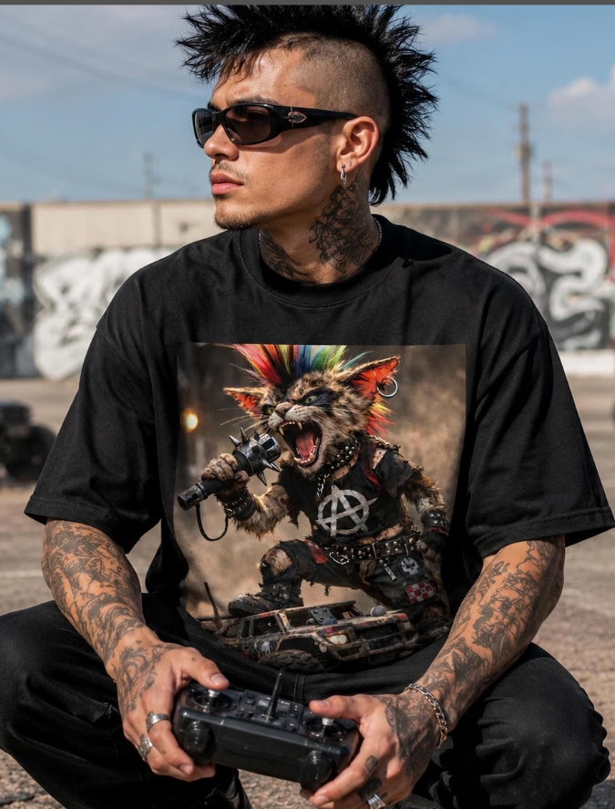 Punk Cat Graphic Tee, Anarchist Cat Shirt, Feral Frontman Punk Streetwear, Cat Lover Gift, Alt Fashion Tee