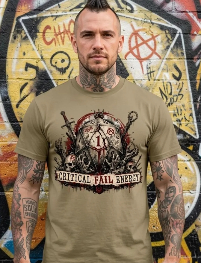 Critical Fail Energy D20 Dice RPG Gamer Shirt, Chaotic Player Tee