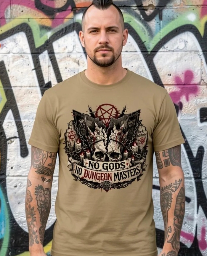 No Gods No Dungeon Masters Oversized Punk RPG T-Shirt, Chaotic Neutral Streetwear Tee