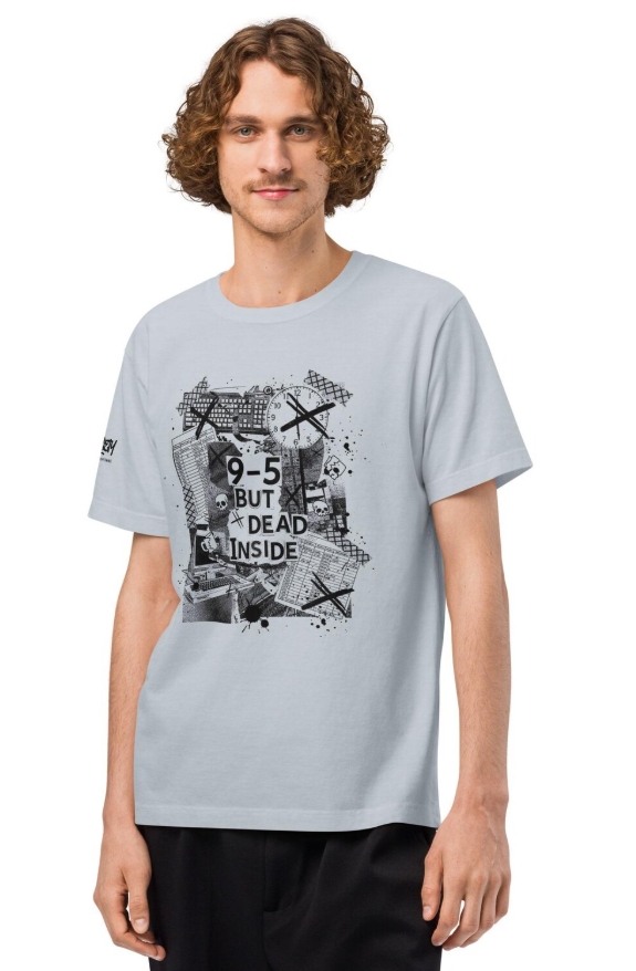 9–5 but dead inside shirt, corporate punk office humor design, burnout tee