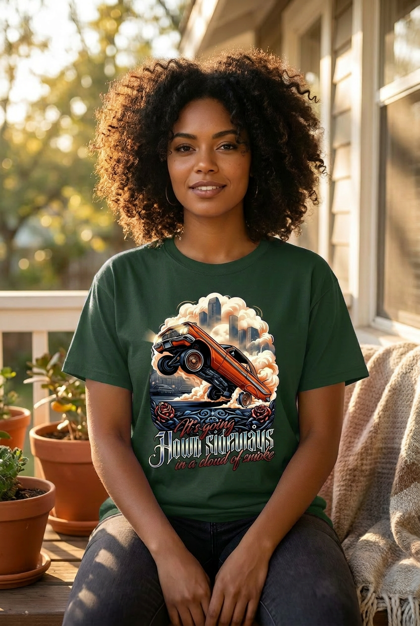 It’s Going Sideways in a Cloud of Smoke T-Shirt – 61 Impala Lowrider Hydraulics Graphic Tee, West Coast Streetwear Car Shirt