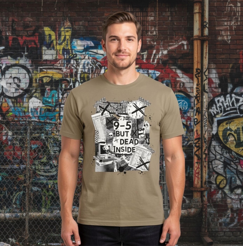 9–5 but dead inside shirt, corporate punk office humor design, burnout tee