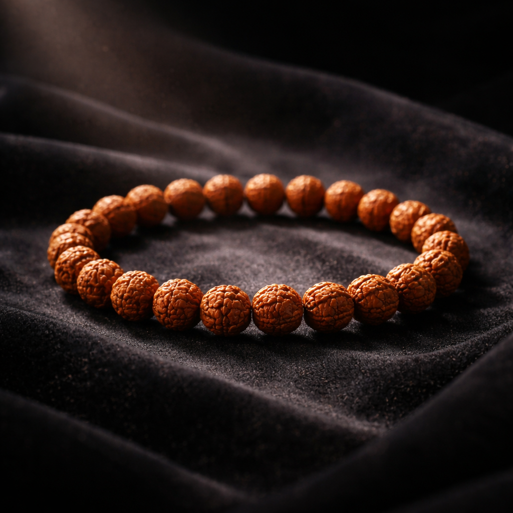 5 Mukhi Rudraksha Bracelet with Golden Buddha Charm | Spiritual Healing Bracelet