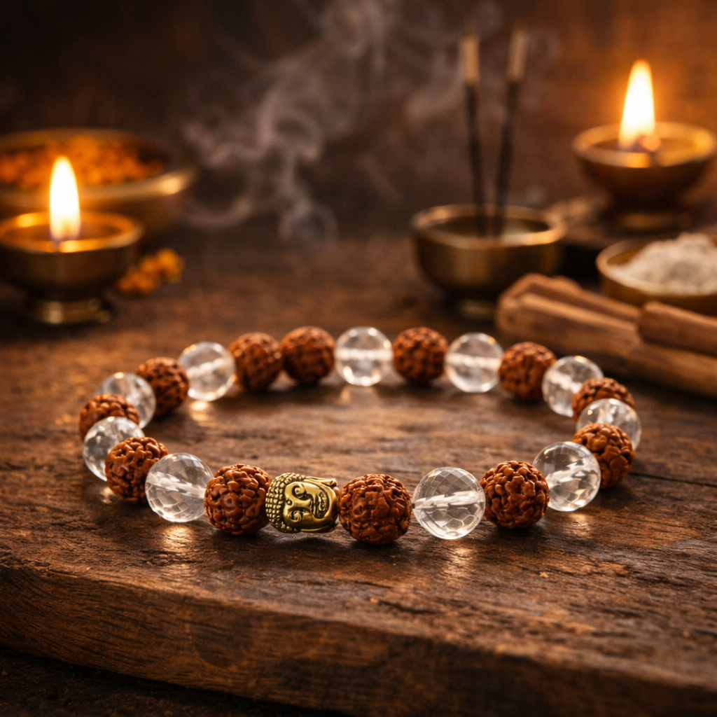 Rudraksha Clear Quartz (Sphatik) combo Bracelet