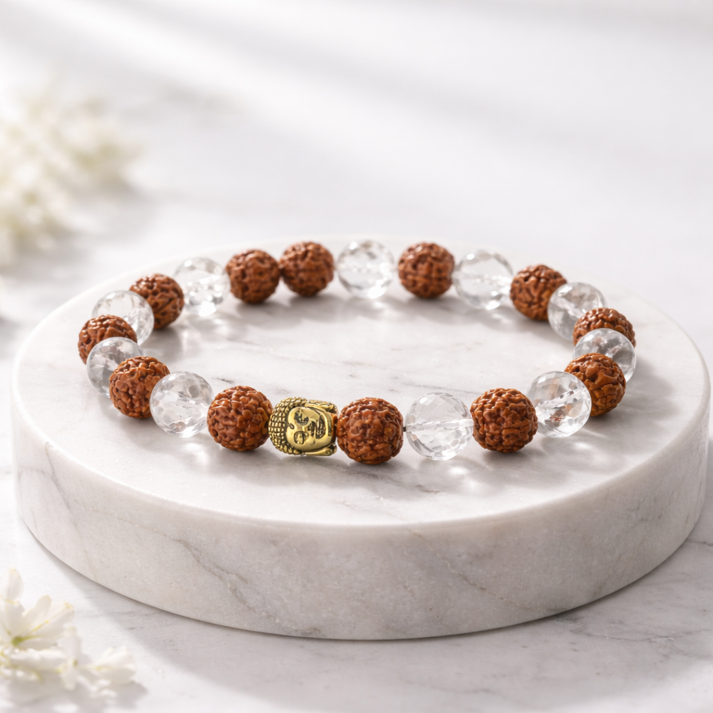 Rudraksha Clear Quartz (Sphatik) combo Bracelet