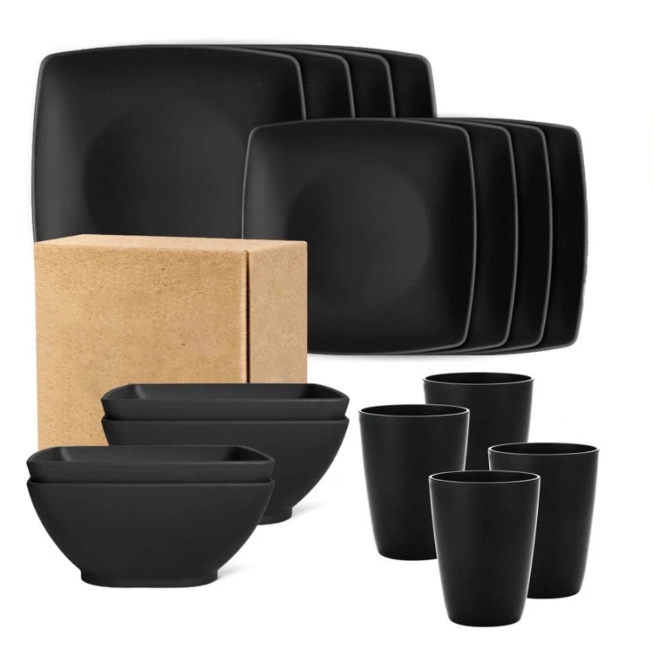 Juego de vajilla negra de 16 piezas