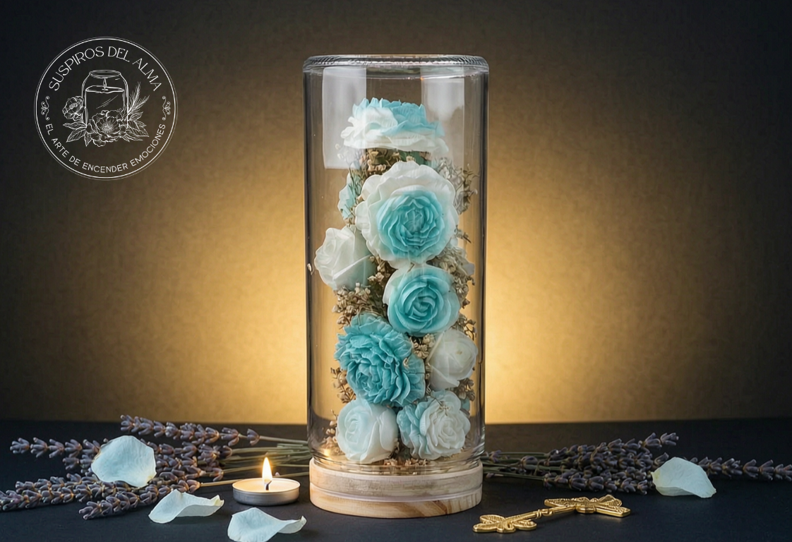 Velas de Rosas Preservadas en Cúpula de Cristal