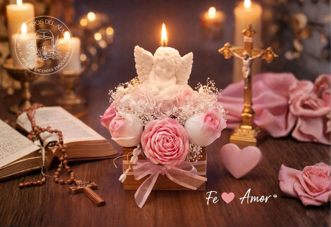 Arreglo Floral Ángel con Vela