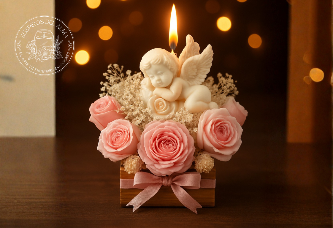 Vela decorativa ángel con rosas