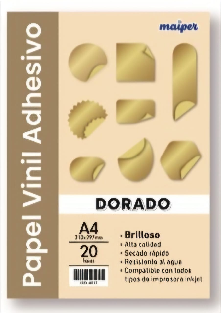 Papel Vinil Adhesivo Dorado A4