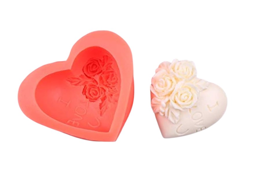 Molde de Corazón con rosas y grabado I LOVE U