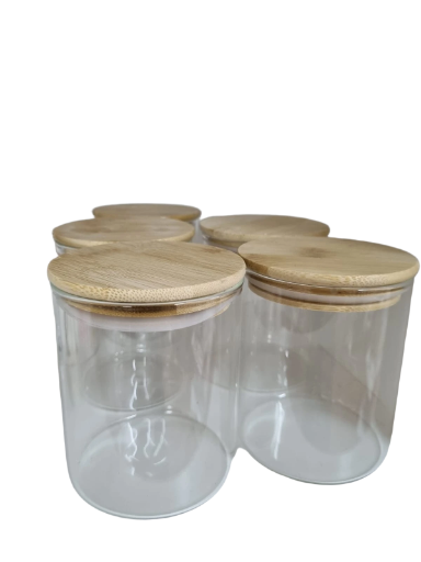 Frascos de vidrio con tapa de bambú 350ml