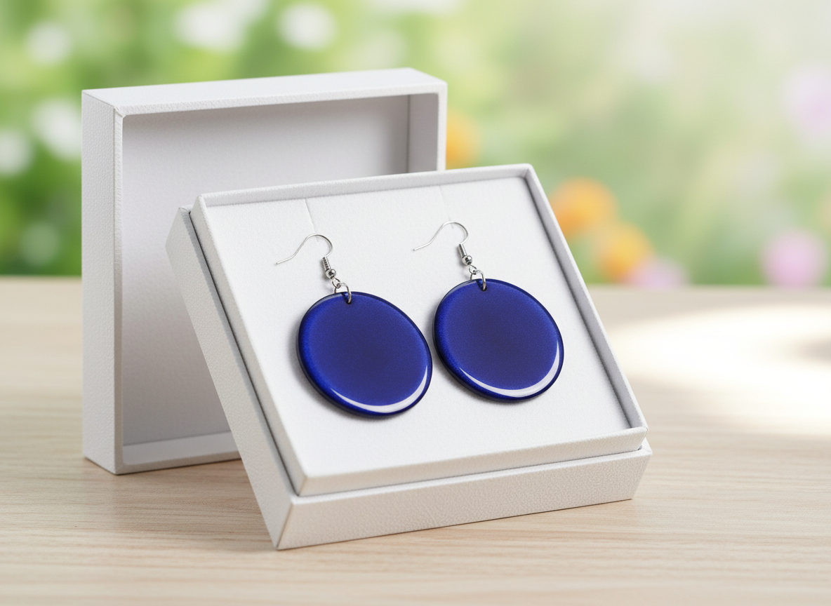 Blue Lucite Disc Earrings