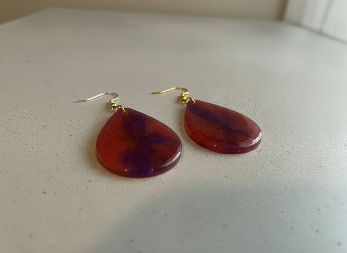 Purple Marble Drop Earrings