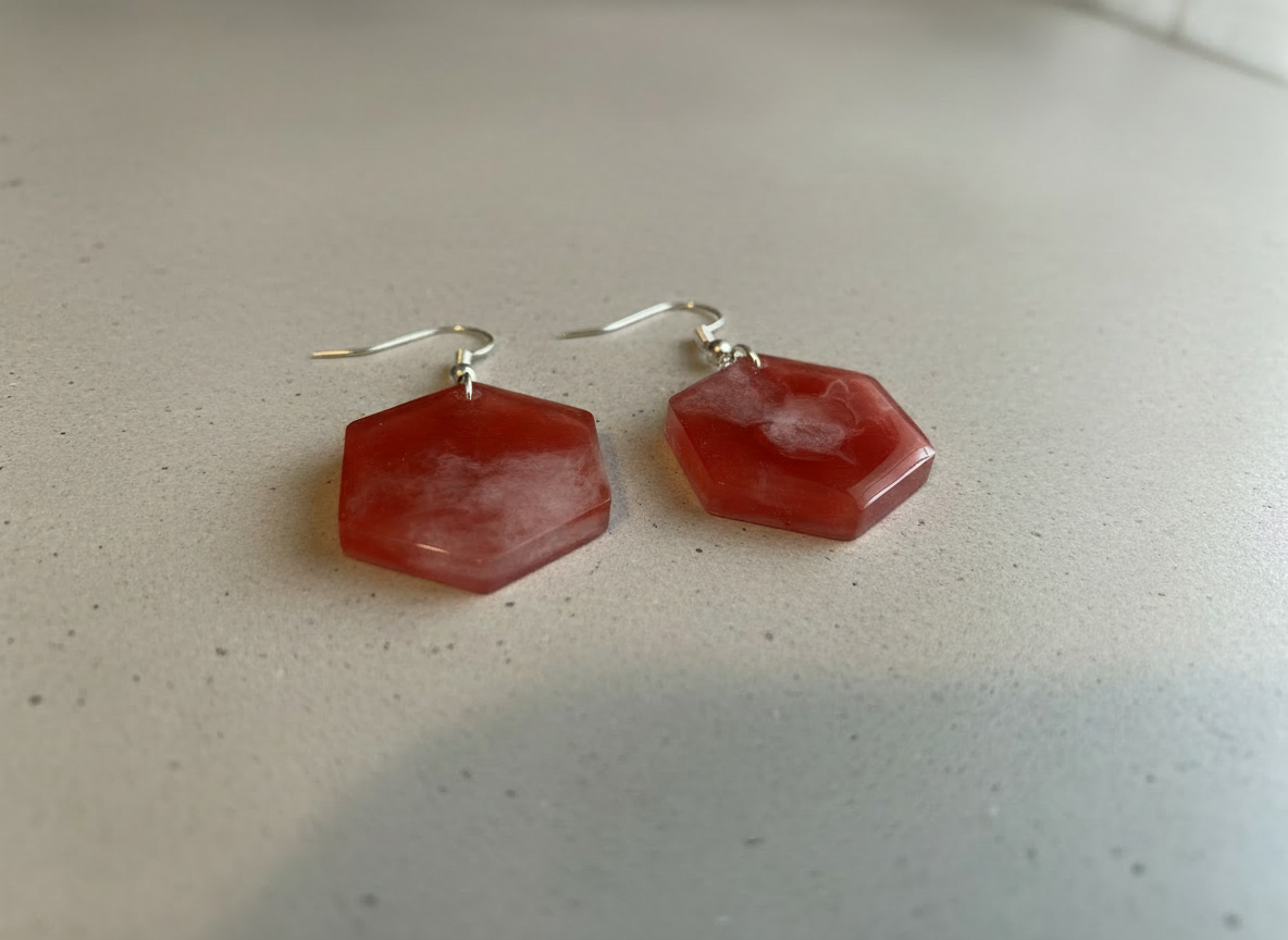Hexagonal Red Stone Earrings