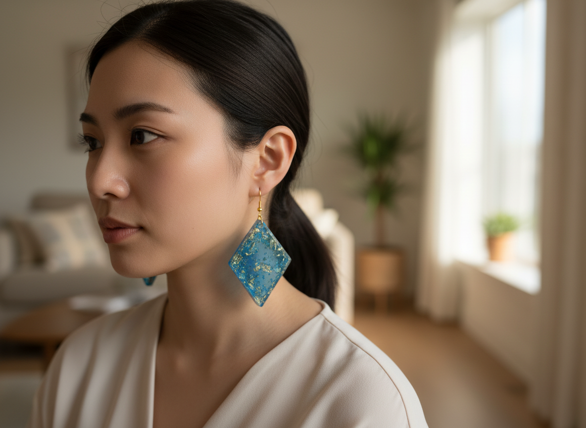 Blue Diamond Resin Earrings