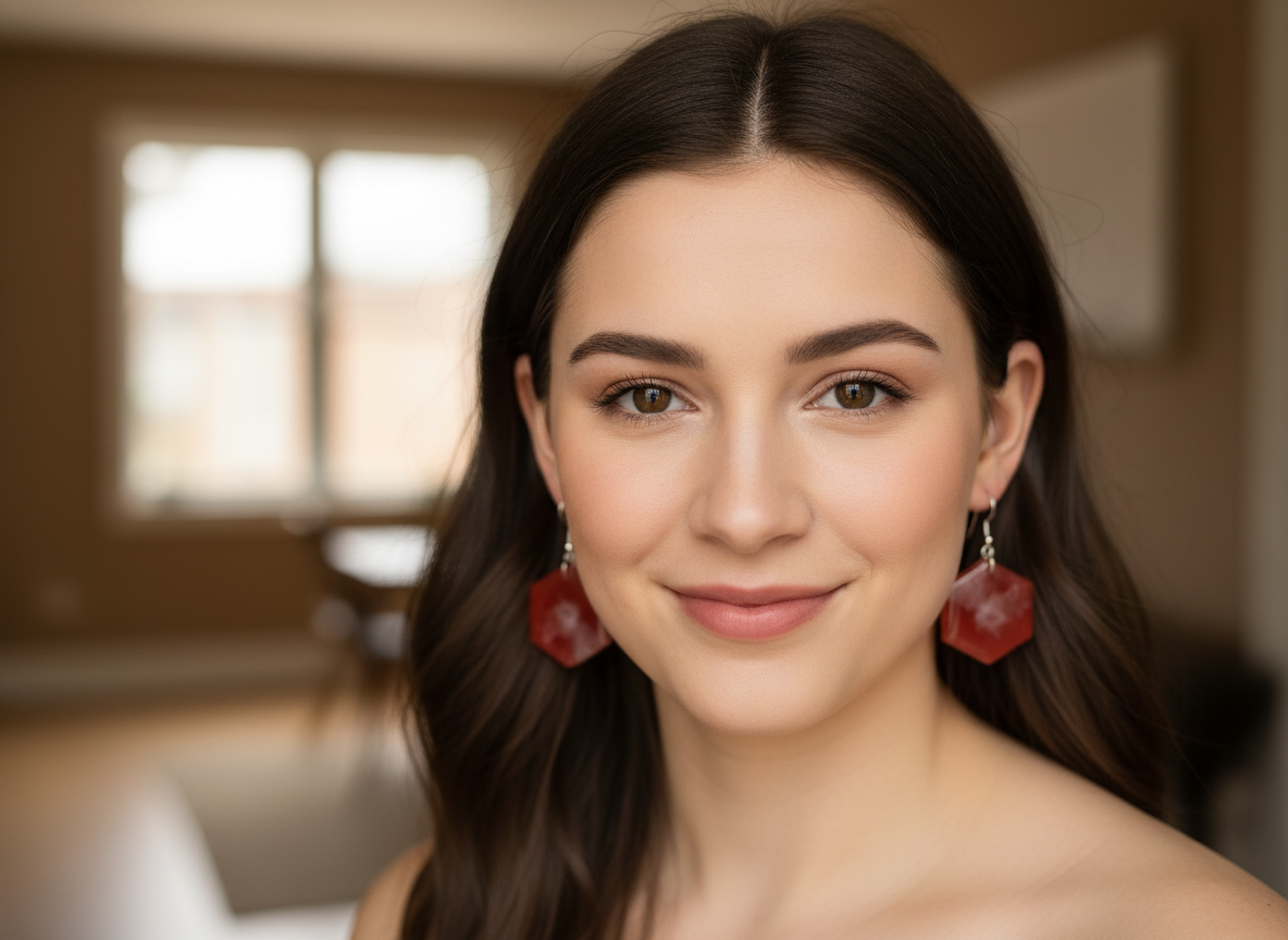 Hexagonal Red Stone Earrings