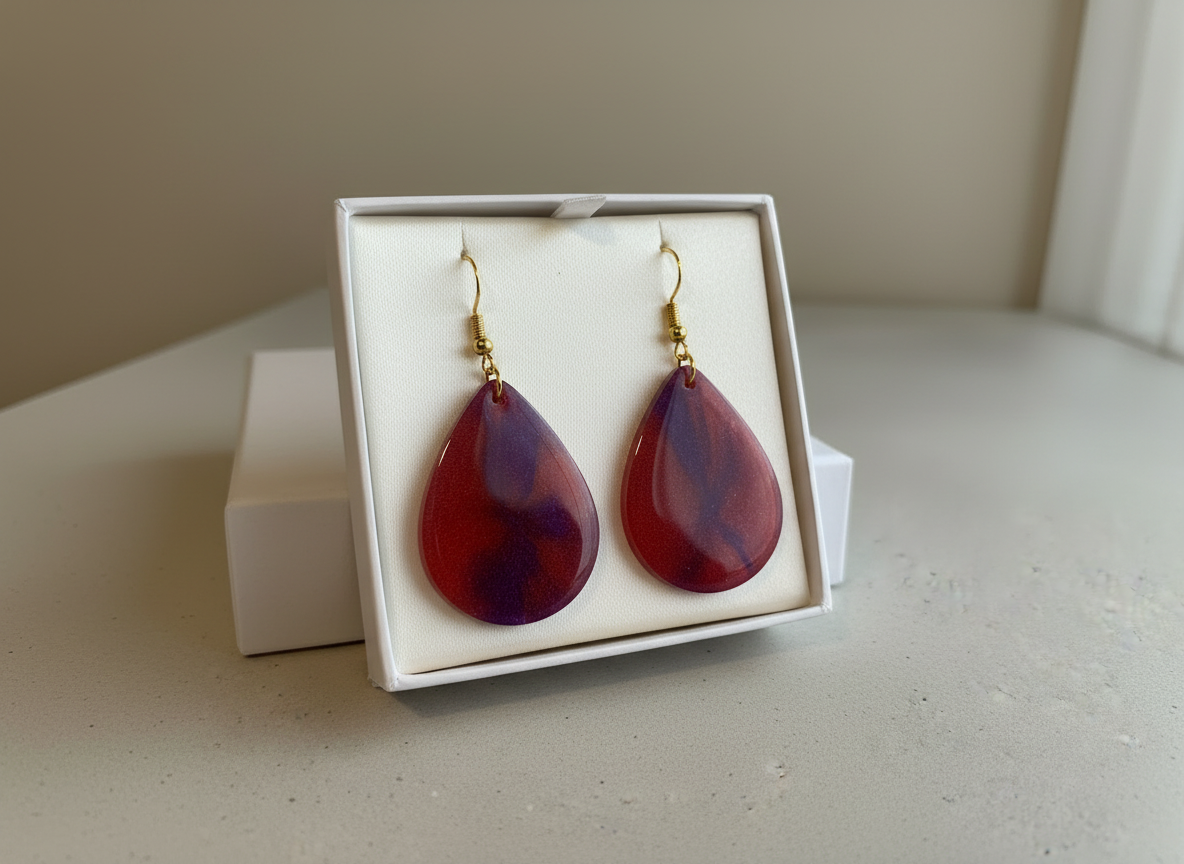 Purple Marble Drop Earrings
