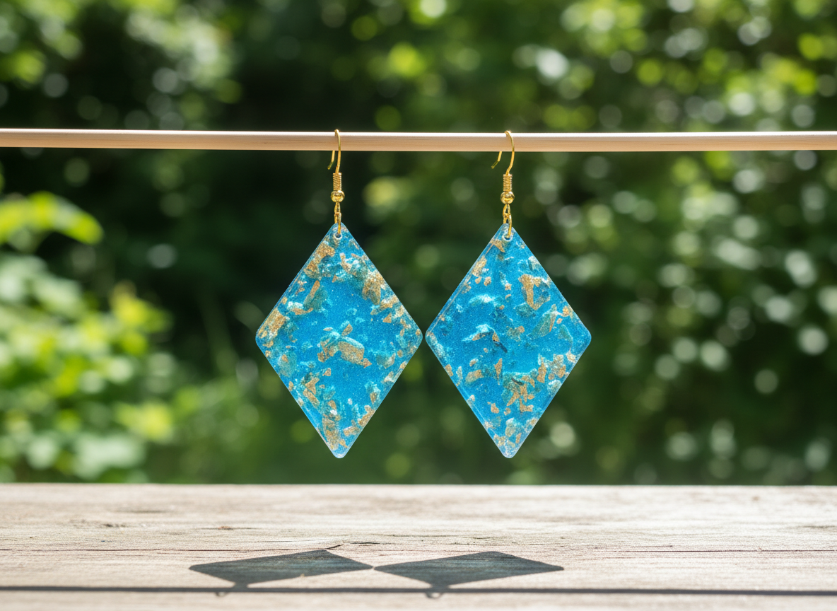 Blue Diamond Resin Earrings