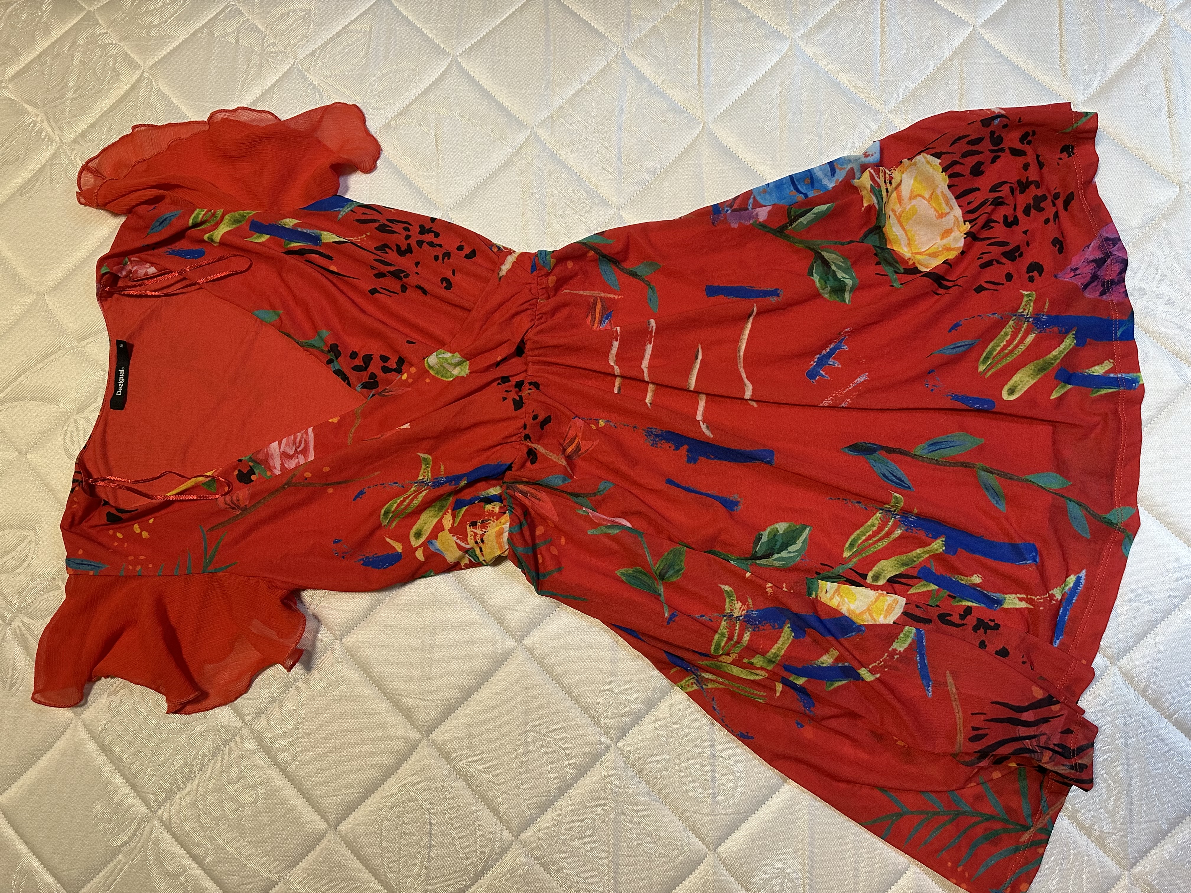 Desigual Floral Red Chiffon Dress