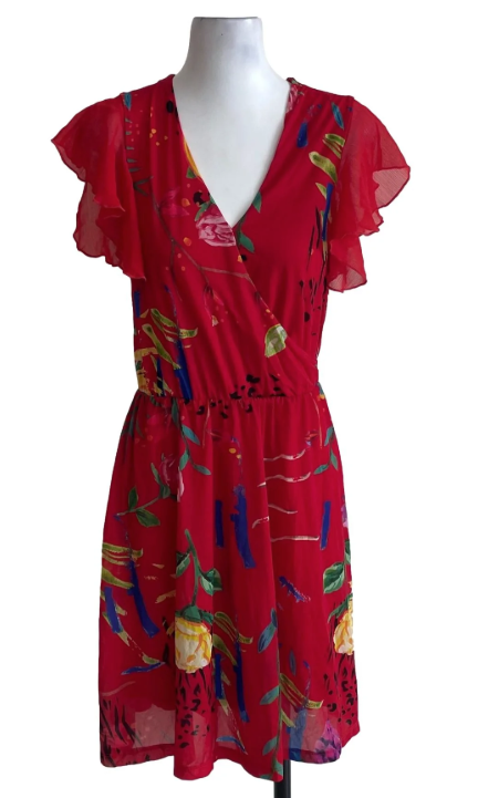 Desigual Floral Red Chiffon Dress