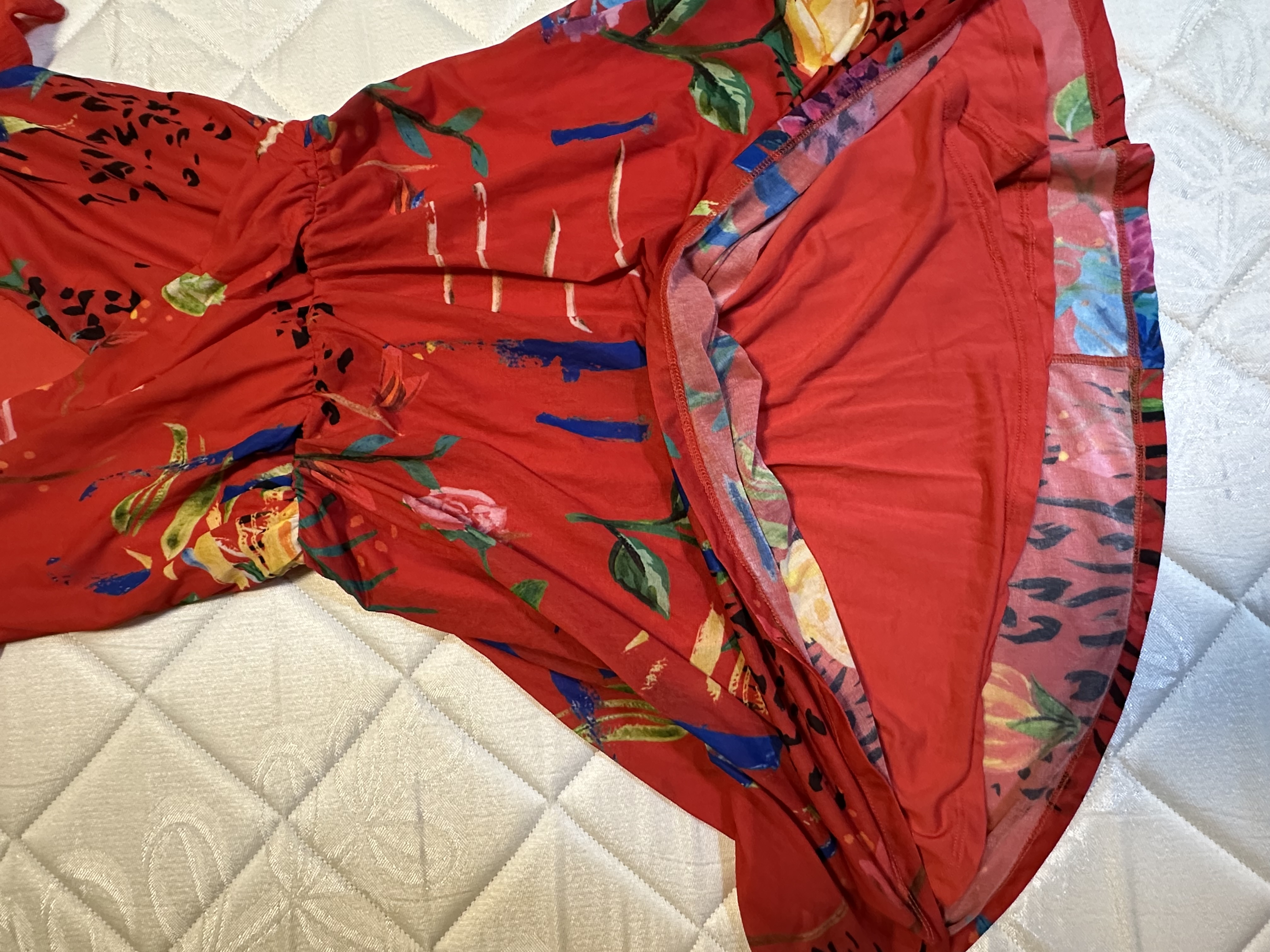 Desigual Floral Red Chiffon Dress