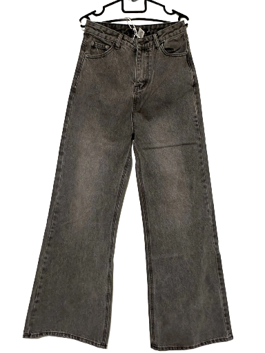 High-Waist Gray Wide-Leg Jeans