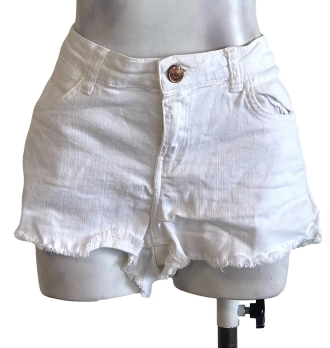 White Denim High-Waist Shorts