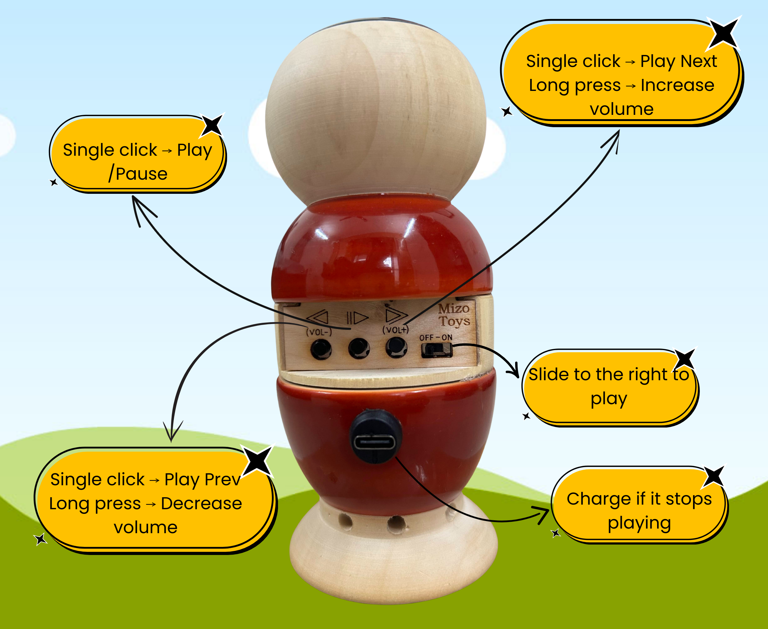 Wooden Montessori Musical Toy - Orange