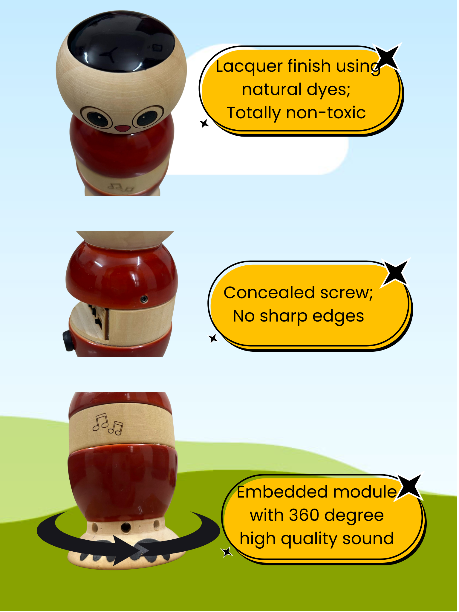 Wooden Montessori Musical Toy - Red