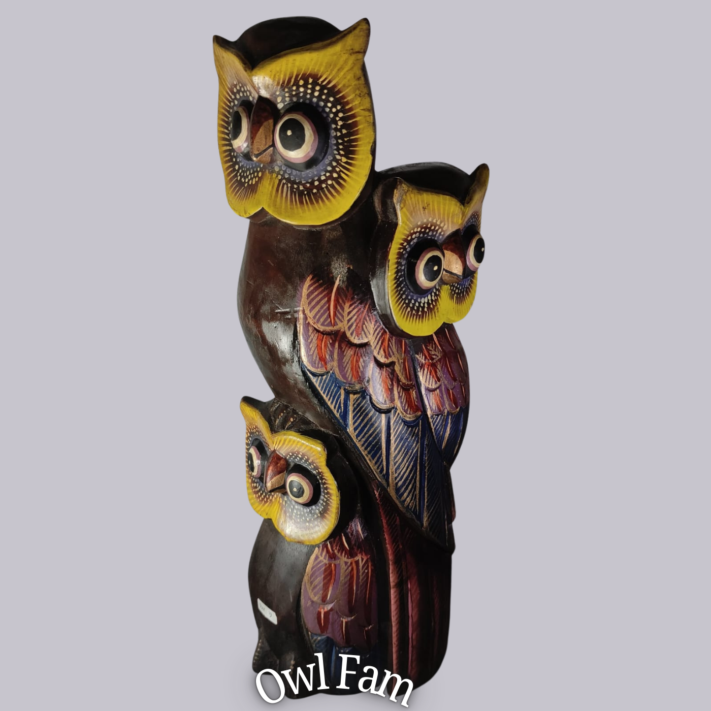 Wooden Owl Family Sculpture