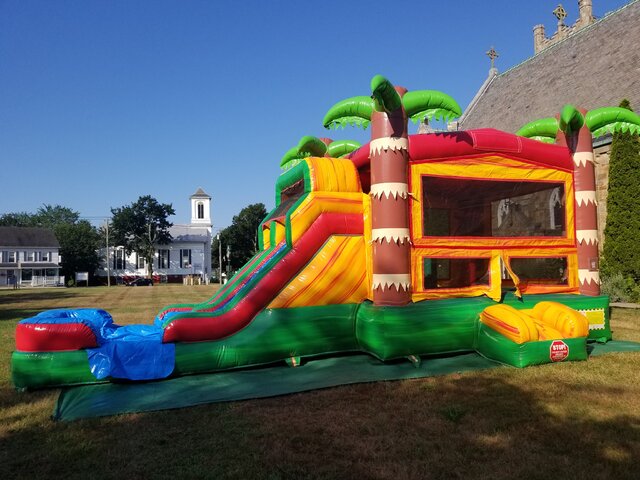  Inflatable Tropical Bounce House Combo 1 Wet