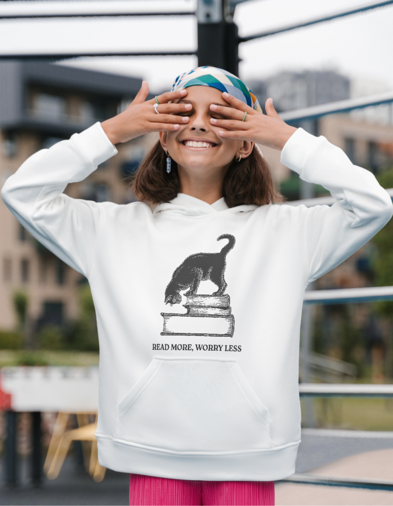 Read More, Worry Less White Hoodie