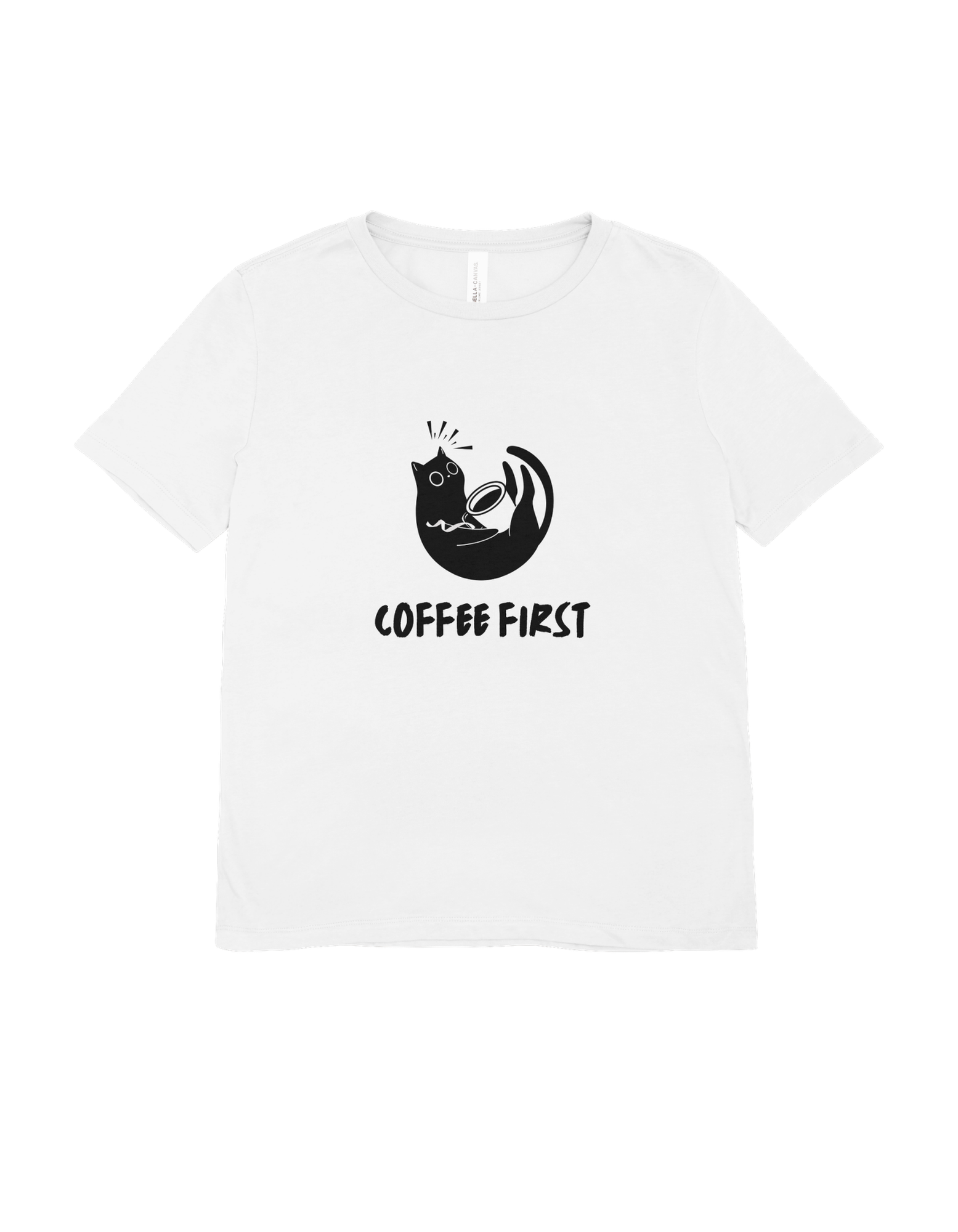 Coffee First Black Cat White T-shirt