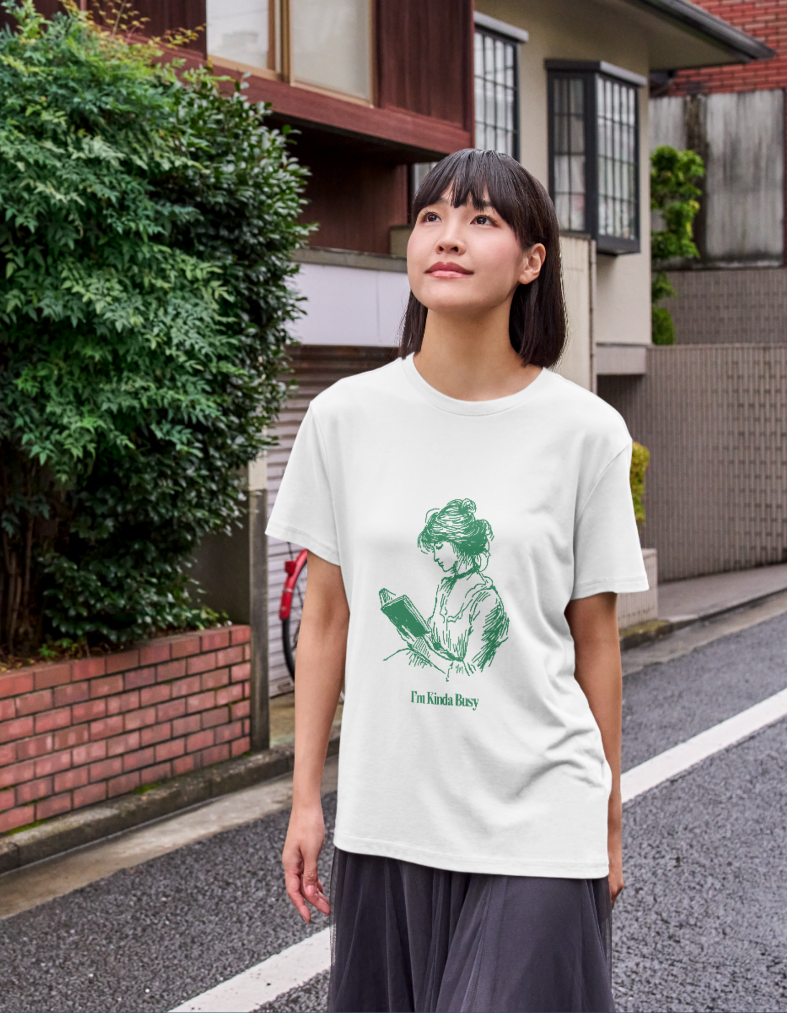 I'm Kinda Busy White T-shirt Green Girl