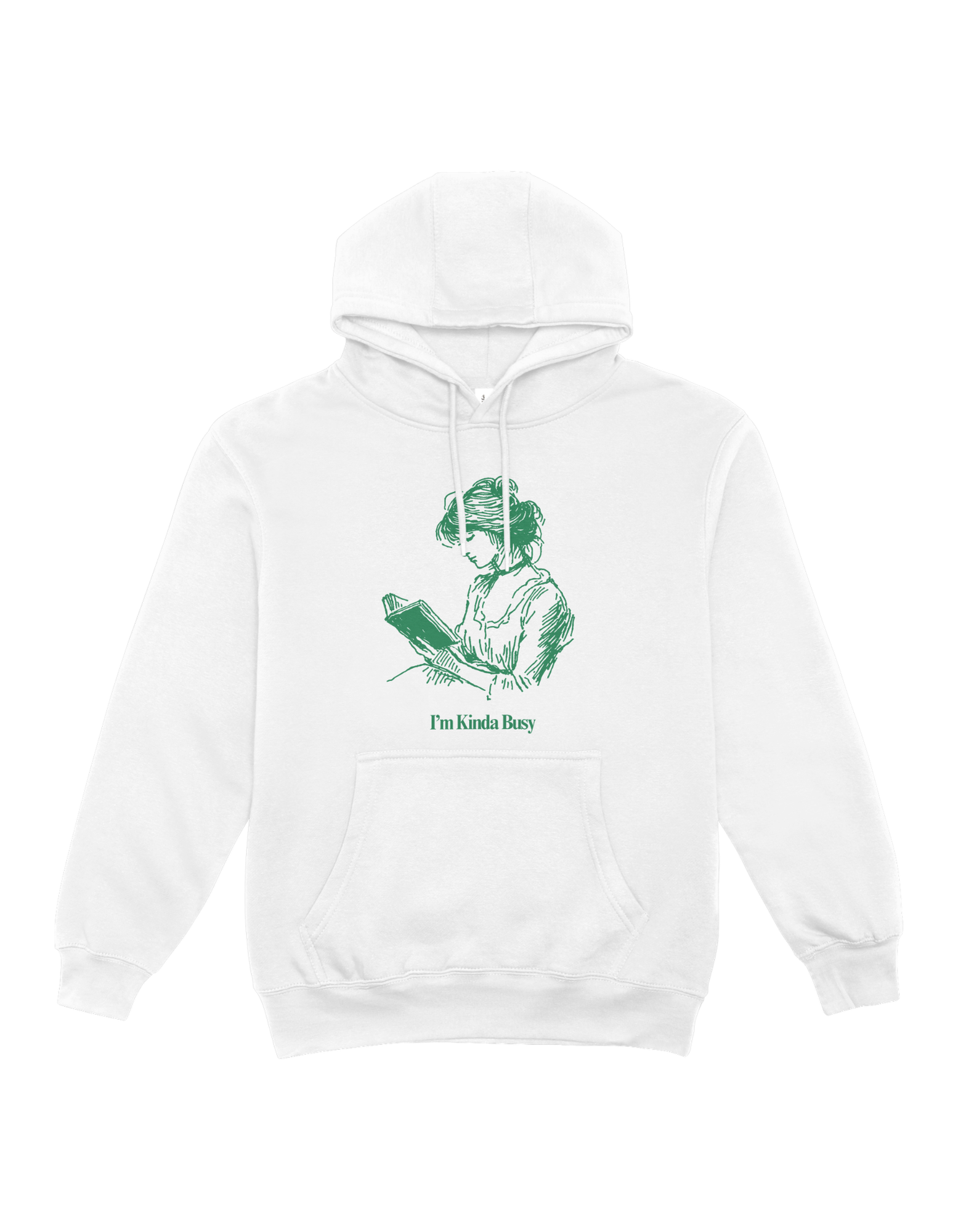 I'm Kinda Busy White Hoodie Green Girl