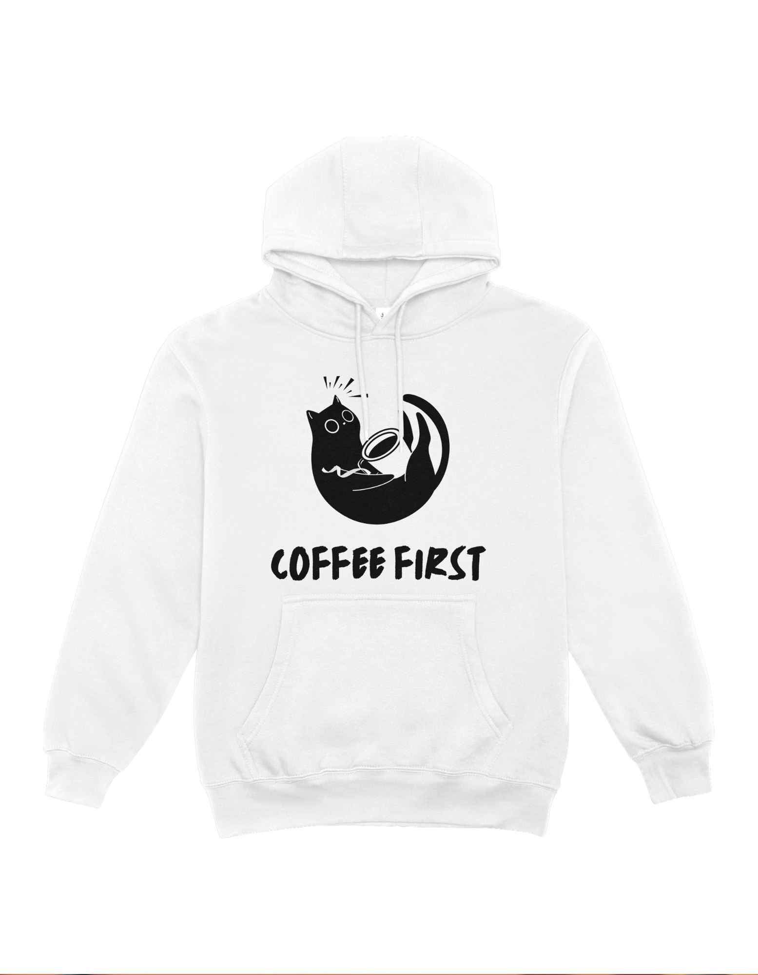 Coffee First Black Cat White Hoodie