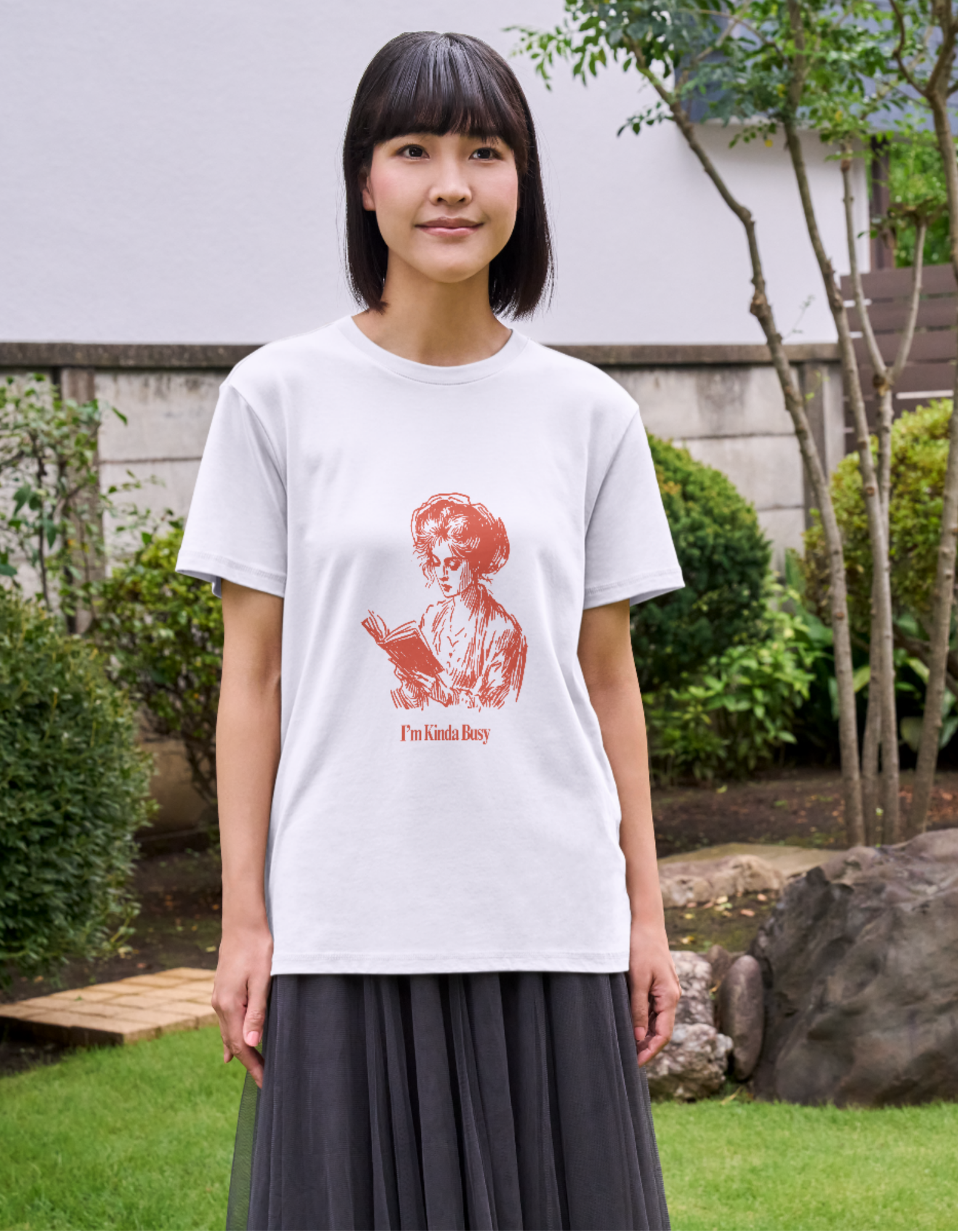 I'm Kinda Busy White T-shirt Red Girl