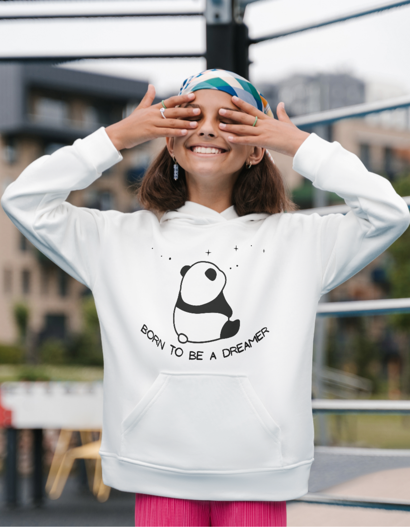 Panda Born To Be A Dreamer White Hoodie