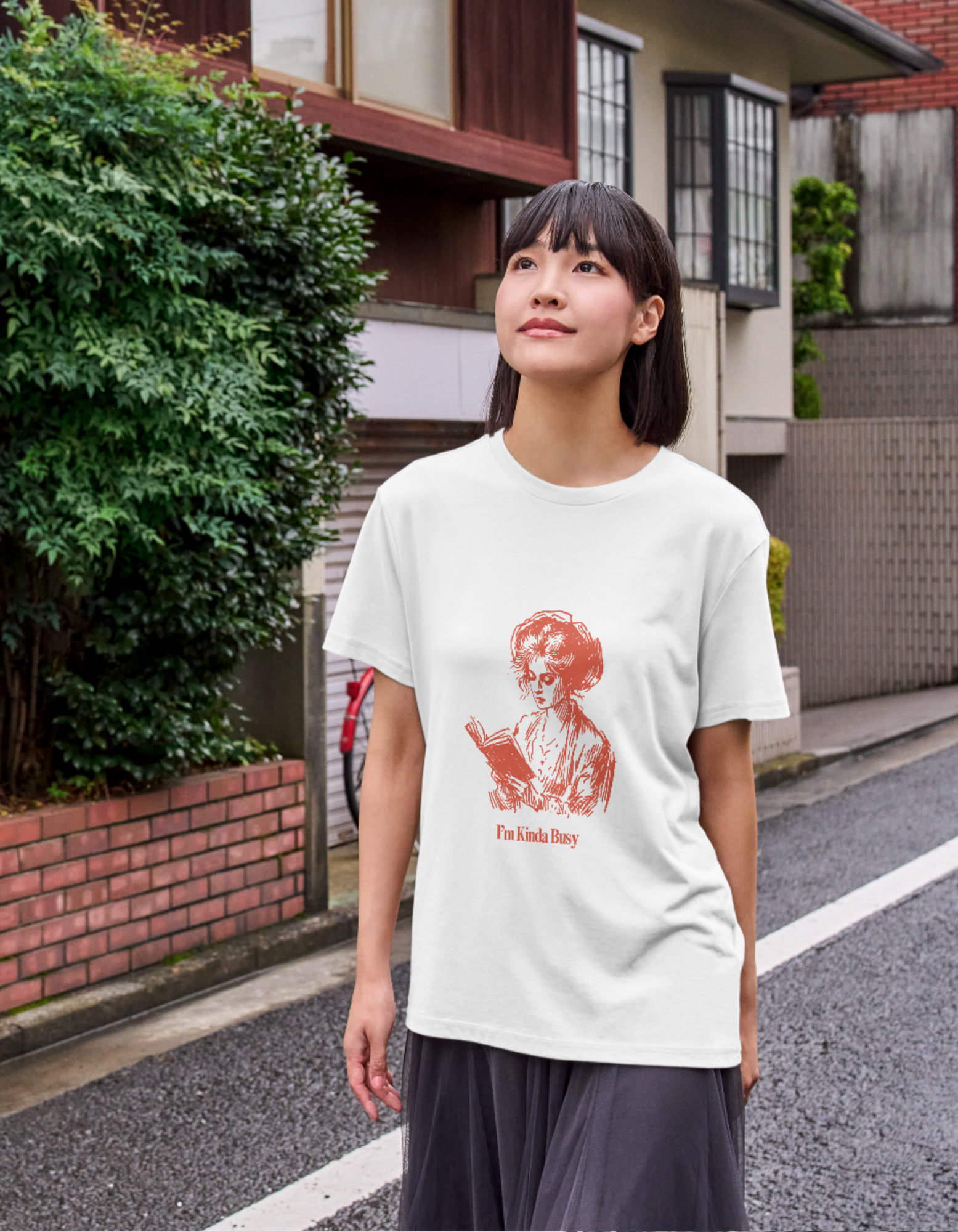 I'm Kinda Busy White T-shirt Red Girl