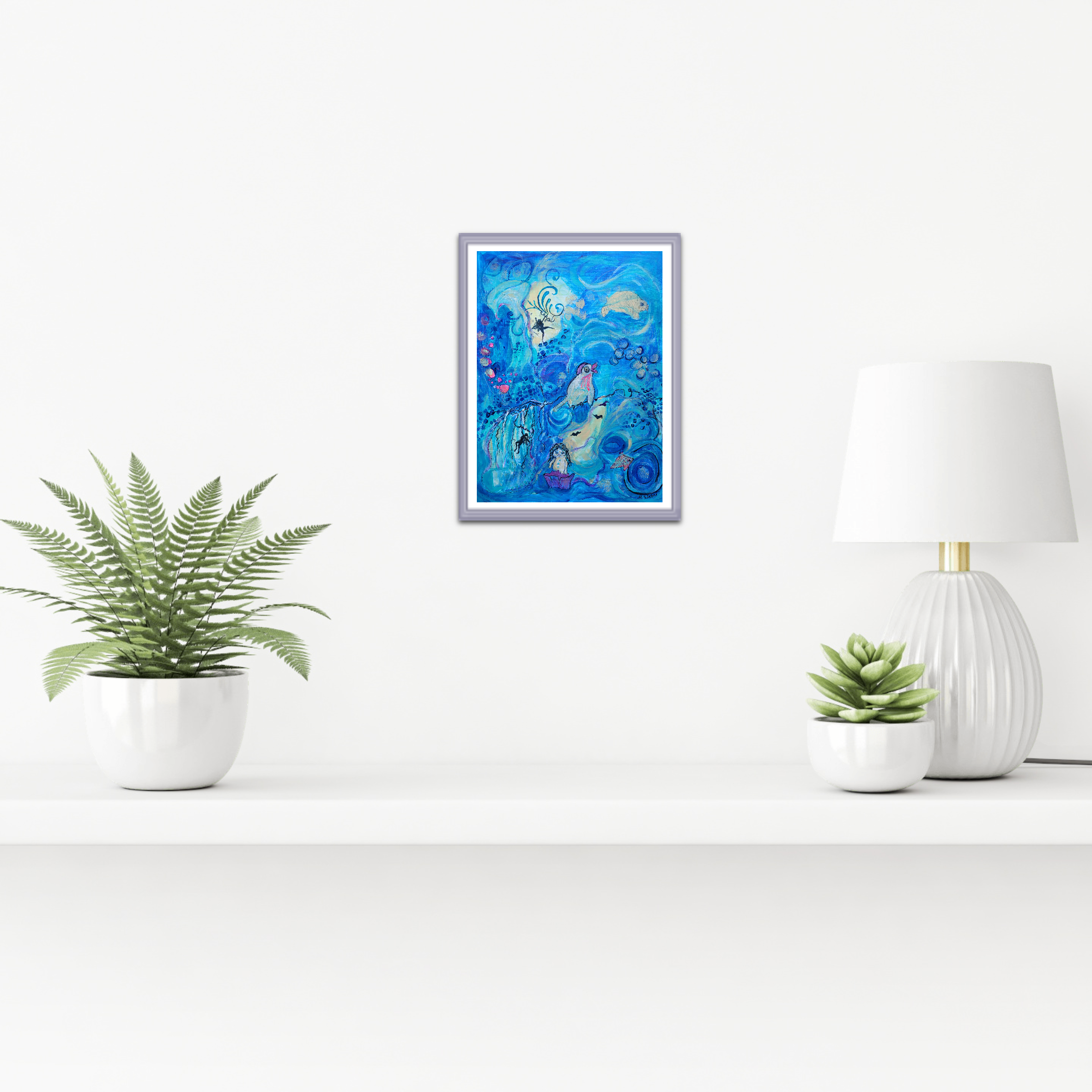 Abstraktes verspieltes Meereskunstwerk - Mixed-Media-Bild