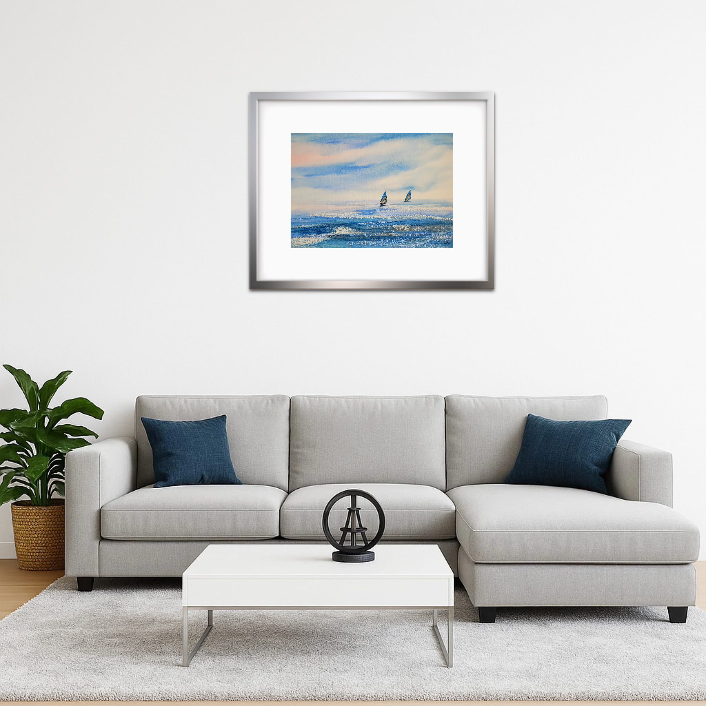 Zwei Surfer auf dem Meer – Aquarell