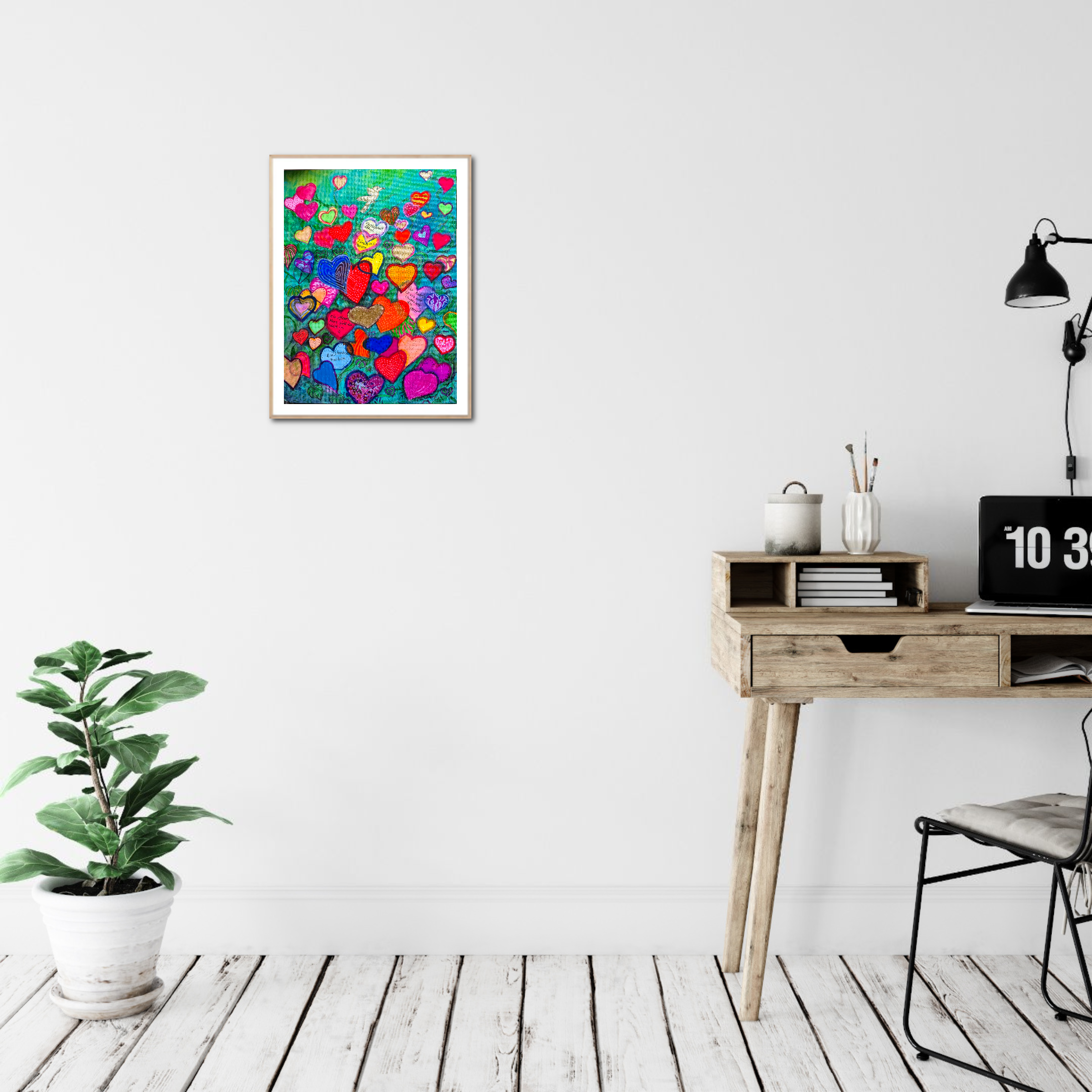 Liebevolle Herz-Kunst - Mixed-Media-Gemälde 