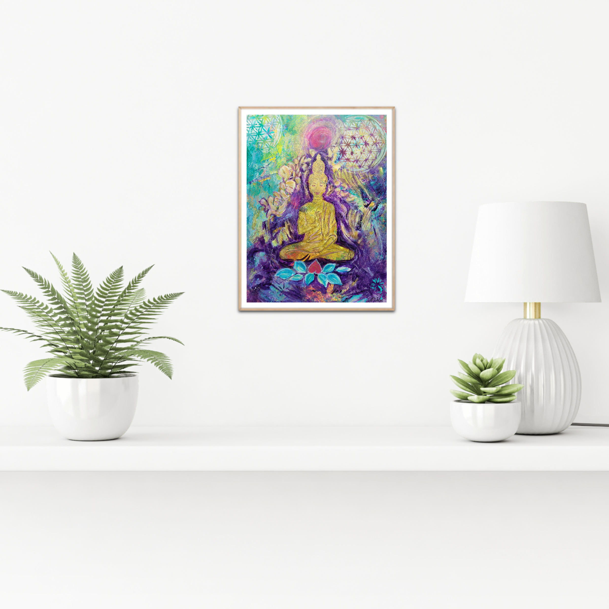 Der mystisch lächelnde Buddha – Mixed-Media-Seelenbild